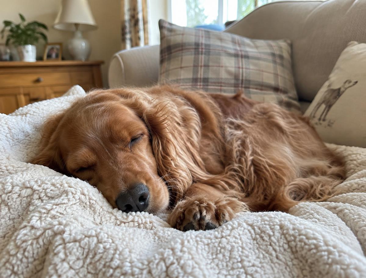 A dog relaxing during home boarding